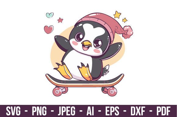 Download Penguin on Skateboard SVG - Skateboard Collection