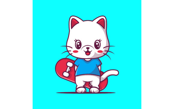 Download Cute Cat with Skateboard Vector - Skateboard Collection