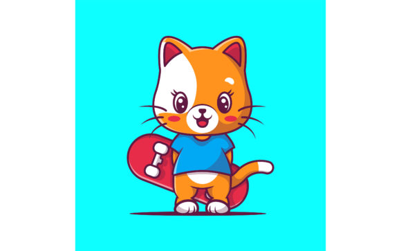 Download Cute Cat with Skateboard Vector - Skateboard Collection