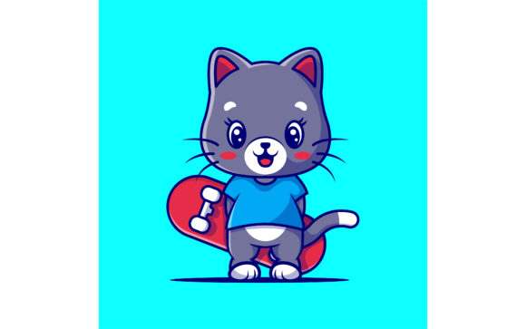 Download Cute Cat with Skateboard Vector - Skateboard Collection